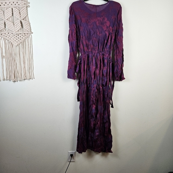 ZARA  Purple Wrinkled Jacquard Maxi Dress Size Small - Picture 13 of 15